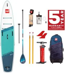 Red Paddle Co. Red Paddle Co 12'0 Voyager MSL Inflatable SUP + Hybrid Tough Paddle White-Teal-Dark Blue