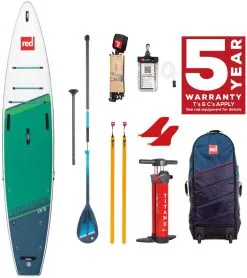 Red Paddle Co. Red Paddle Co 13'2 Voyager Plus MSL Inflatable SUP + Hybrid Tough Paddle White-Green-Dark Blue
